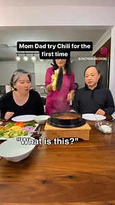 1.6M views · 76K reactions | Mom & Dad try chili for the first time. Cookware used: MOOSSE Gamasot Cast Iron Rice Pot 8.7" at https://amzn.to/2Z8et5q | Crazy Korean Cooking | Facebook