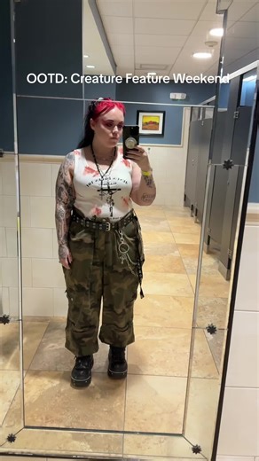 Outfit and makeup for Creature Feature Weekend! Had to wear my Otis Driftwood shirt 🖤 close up of the makeup at the end! #ootd #makeup #horror #alternative