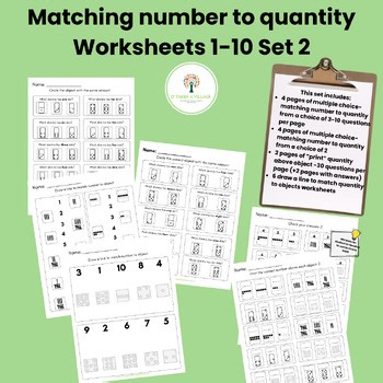 Math-match number to quantity 1-10 worksheets Set 2