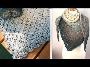 Crochet a triangular scarf in a shell pattern