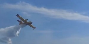 Canadair Cl 415 aircraft joins the action to extinguish the fire in Sazan