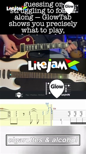 Cigarettes & Alcohol - Oasis - Guitar Lesson - Cover - Rolling Tab #vadarsound #litejam #glowtab