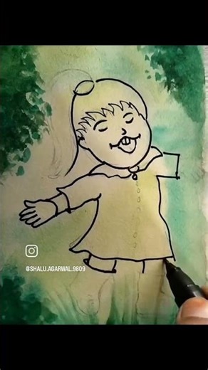 happy girl drawing #art #explore #girl #happy #monochrome #newyear #idea #card #drawing #artlovers