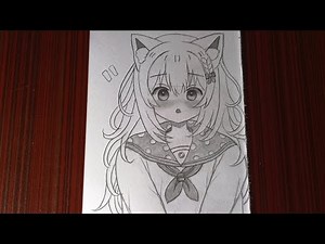 Easy anime girl with cat ears drawing tutorial | how to draw anime cat girl