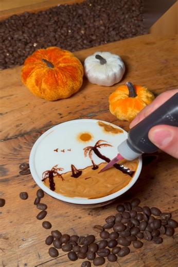 Latte Art with Palm Tree Design