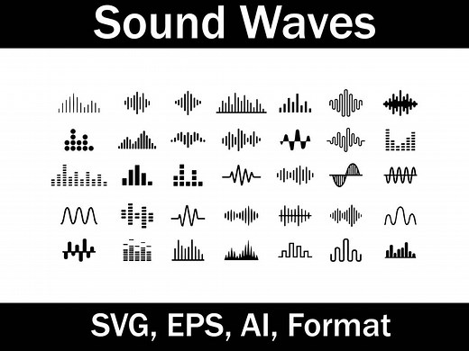 Sound Wave Icons: Black Audio Waveform Vector Set (SVG, EPS, AI) - Etsy