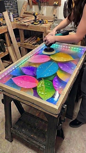 Incredible Epoxy Resin Table with Colorful Leaves & LED Lights | Satisfying Art Design