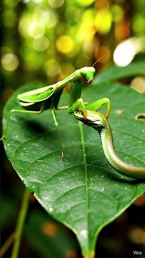 Praying Mantis Kills Green Snake: Shocking Predator Battle Caught on Camera | #WildlifeBattle