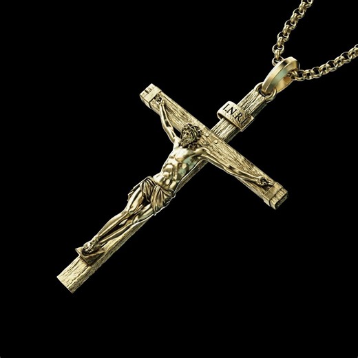 Handmade Jesus Cross Gold Necklace, Personalized Gold Crucifix Pendant, Engraved Jesus Savior Charm, 10K 14K 18K Gold, Religious Gold Gift - Etsy
