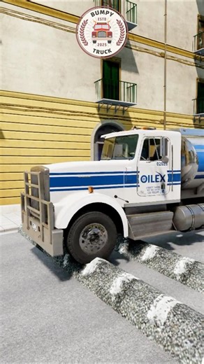 BeamNG.drive Truck #316 Semi Truck Towing Oilex Tanker Trailer & Retro Truck Crossing Speed Bumps