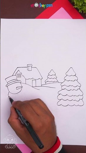 How to Draw a Winter Scenery | Easy Snow Landscape Drawing for Kids