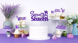 25 Pack 16th Birthday Cake Decorations, Sweet 16 Sixteen Cake Topper, Happy Birthday Sweet 16 Cupcake Toppers Teal Turquoise Blue for Boys Girls Happy 16th Birthday Party Supplies