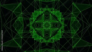 Green Technology Pattern Background. Hi-tech Lines and Polygons Art Animation. 4K Abstract Kaleida Texture. LOOP
