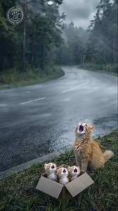 A rugged, US trucker on a dark, rainy highway shoulder pulls over after spotting an abandoned box of kittens. The scene quickly turns shocking as a passing woman throws the mother cat out of the box and into a massive puddle before speeding away. The trucker's instant reaction is pure, powerful kindness. He rescues the whole soaking wet, shivering feline family—mother and kittens—bringing them into the warmth of his rig. Final payoff: The kind-hearted, tough trucker is seen smiling and finally a