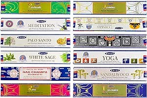 satya Incense Sticks - 12 Boxes | 7 Chakra White Sage Sandalwood Meditation Jasmine Yoga Palo Santo Rose Patchouli Nag Champa Lavender Superhit - 140+ Natural Incienso | 45+min Burn Variety Pack