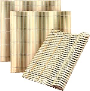 Fusion Select 3 Pk Bamboo Sushi Mat - Sushi Roller Mat for Making, Shaping & Molding Sushi Roll & Kimbap - Food-Safe Sushi Making Supplies, Tools & Accessories - Made of Natural Bamboo - 9.5x9.5