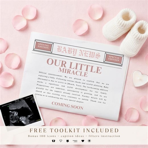 Newspaper Pregnancy Announcement Digital Download: Baby Girl Reveal With Ultrasound Scan for Grandparents - Etsy