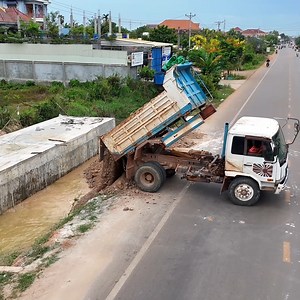 Best Action Project! New Huge Sewer Drain Pipe Fill Up Using Skillful Mini Bulldozer & 5T Dump Truck | BulldozeR PoweR