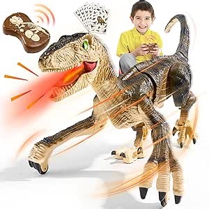 Dinosaur Toys for Kids 3-5-7 with Stickers, Remote Control Dinosaur Toys with 3D Eyes, Shaking Head, Roaring Sounds, Demo Function, Realistic Jurassic Toy for 3 4 5 6 7 8 Year Old Boys Gifts (Brown)