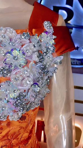 Stunning Orange Gown Showcase with Intricate Details