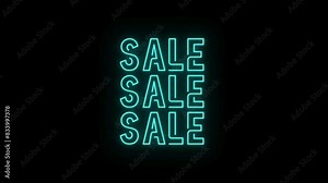Flashing sale text with neon light text effect on dark background. 4k animated video