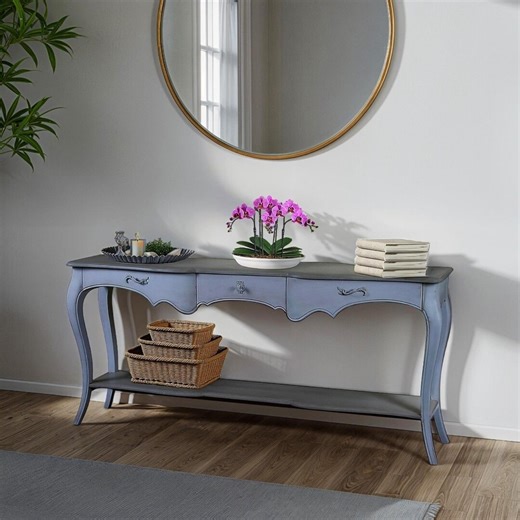 Large French Country Console Table With Drawers and Shelf, Long Entryway Table, Vintage Grey Sofa Table, Rustic Hallway Table - Etsy