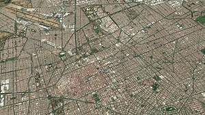 Satellite Mexico City map background loop. Spinning around Mexico city air footage. Seamless panorama rotating over downtown backdrop.