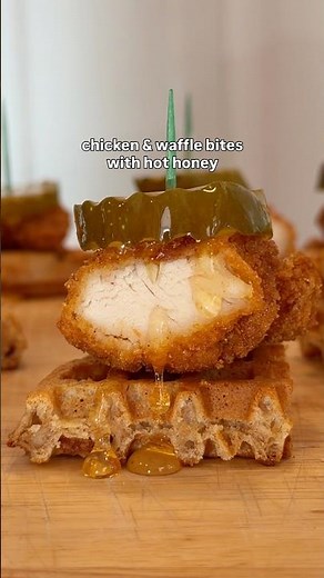 Try these easy chicken and waffle hot honey bites!