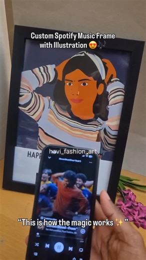 Customize Mug, Music Frame, Clothing, Earrings & Gift Boxes ❤️ on Instagram: "Scan the frame, and let the song play 🎶🖼️ This personalised music frame comes with a Spotify QR code — just open Spotify, scan the code, and your special song starts playing instantly. Custom illustration • Custom song • Custom memories A gift that speaks when words aren’t enough 🤍 DM / Whatsapp us to order : 03-5103 7714 ❤️ Can purchase in Shopee 👇🏻 https://s.shopee.com.my/8V2nwxS3ce #photoframe #havifashionart #