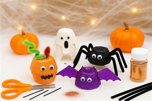 Egg Carton Halloween Crafts - Easy Bat, Ghost, Spider, & More!