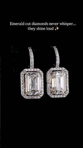 Emerald Cut Diamond Halo Drop Earrings 💎 | Modern High Luxury Elegance