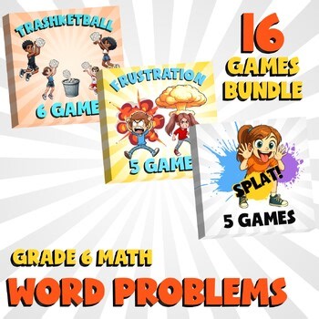16 No Prep Math Games Bundle A - Word Problems - Grade 6 Review Activity