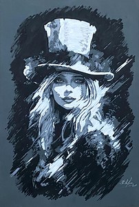 Original Alice in Wonderland Painting, Gothic Fantasy Wall Art, Acrylic on Toned Paper, Large 30x20 Inches, Certificate of Authenticity - Etsy