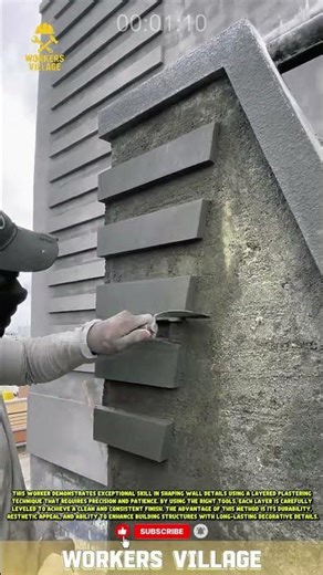 Construction Worker's Precision in Forming Wall Details Using the Layered Plaster Technique #workers