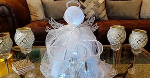 DIY Ribbon Mesh Angel Using A Trash Basket