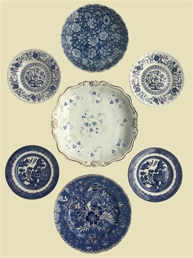 Vintage Blue and White Plate Wall Art Collection, 7 Piece Blue Transferware Gallery Wall Decor - Etsy