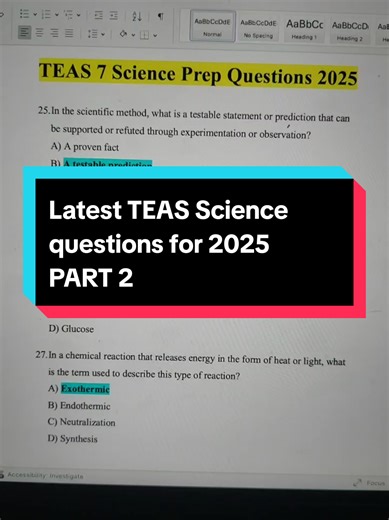 TEAS Science questions for 2025#teasscience #teasonline #fyp