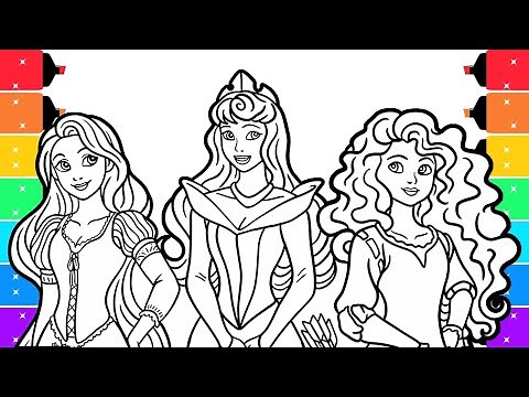 Disney Princess Coloring Pages | Coloring Aurora, Rapunzel and Merida