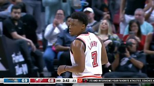 Lowry beats the shot clock for three