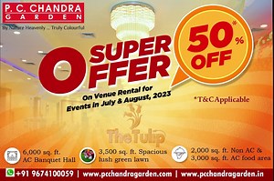 The SUPER OFFER is here. Book your DREAM WEDDING VENUE for July & August and get 50% off on Venue Rentals. Hurry and grab this opportunity now. T&C Applicable For more details please connect with us on Call/Whatsapp 91 9674151700 #pcchandragarden #moment #wedding #dreamwedding #celebrations #weddingdecor #weddingvenue | PC Chandra Garden