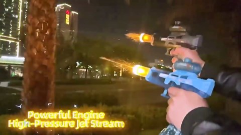 Electric Water Gun for Adults Kids, Transparent Automatic Squirt Watergun with Water Spray Sound and Led Lights, Summer Outdoor Water Pistol Pool Beach Party Toys for Boys Girls, Blue