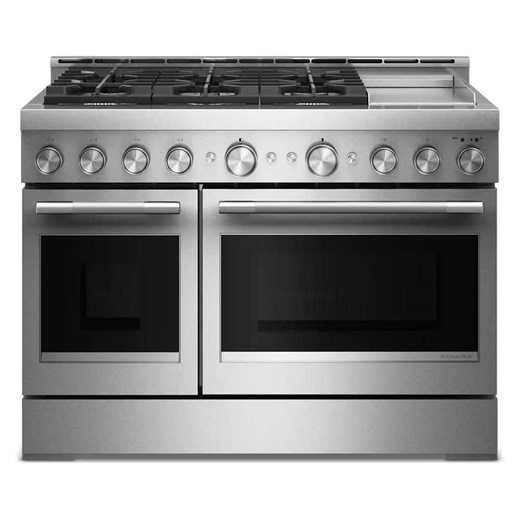 Check The Home Depot's Q&A Before Buying: KitchenAid 48 in. 6 Burners Freestanding Commercial Double Oven Gas Range in. Stainless Steel with Griddle