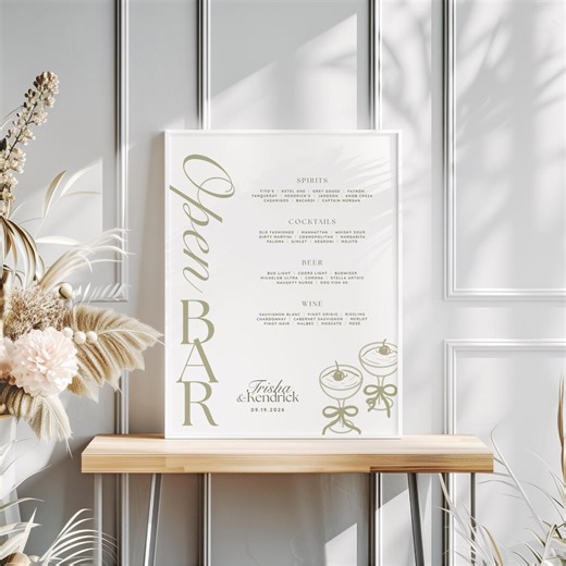 Olive & Plum Wedding Bar Menu Sign • Canva Template • Modern, Minimalist Drink Menu - Etsy