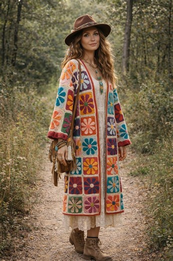 Handmade Crochet Boho Cardigan, 3D Flowers, Colorful Hippie Coat, Personalized Gift - Etsy