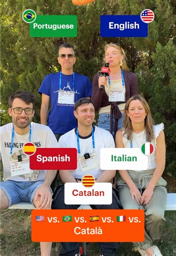 Which word was almost completely different in every language? 👀 Filmed at the Polyglot Gathering, a place where language lovers unite to celebrate, connect and learn. #RomanceLanguages #Catalan #ComparingVocabulary #languagecomparison