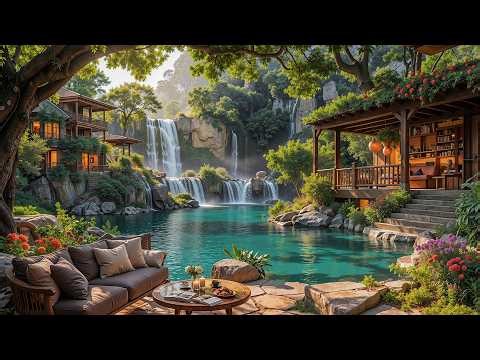 Relaxing Waterfall Jazz Ambience | Soft Jazz with Cascading Water for Focus and Calm
