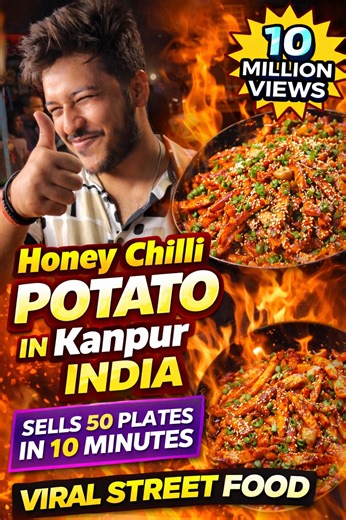 Honey chilli potato in Kanpur India Shree Pandit Jee Foods sells 50 plates in 10 minutes viral street food for foodies #Foodie #StreetFood