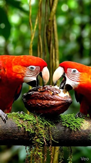 Cute Scarlet Macaws Sharing Their Favorite Snack | 4K Rainforest Moments