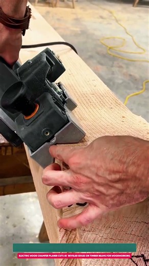 Electric Wood Chamfer Planer Cuts 45° Beveled Edges on Timber Beams for Woodworking