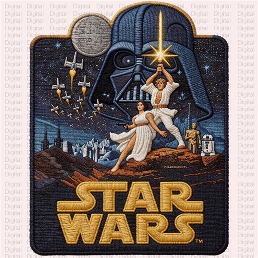 Retro Star Wars Embroidery PNG, Faux Yarn Clipart, Darth Vader Design, Digital Download, Silhuette - Etsy